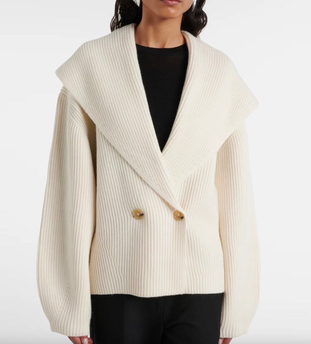 Toteme Milk Wool Shawl Collar Cardigan Gold Buttons Small S